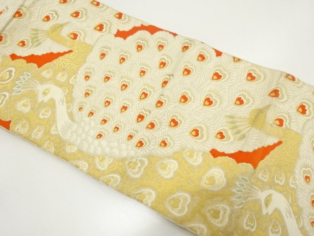 JAPANESE KIMONO / ANTIQUE PEACOCK PATTERN WOVEN FUKURO OBI (MATERIALS)